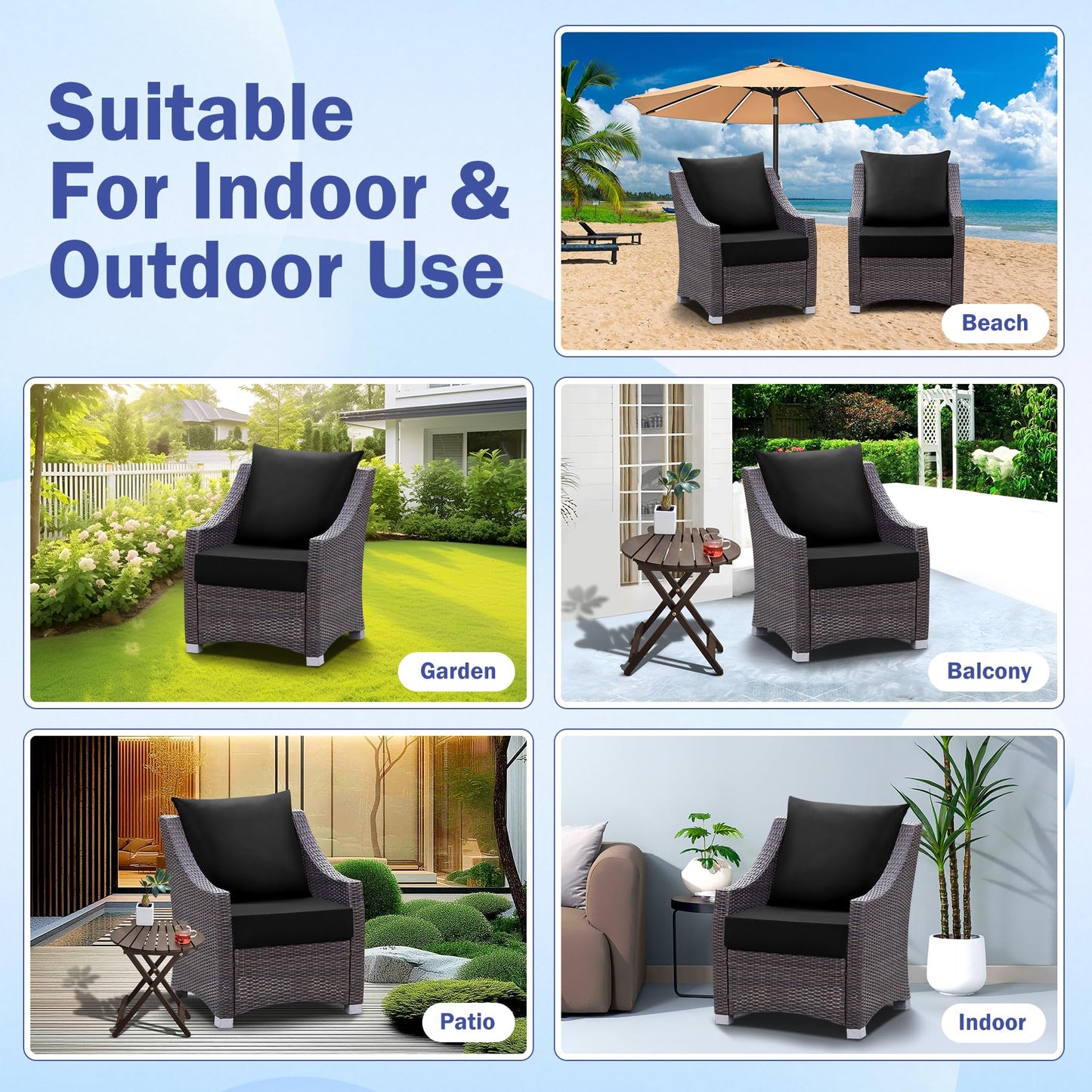 IASEAHK Outdoor Chair Cushions, 24 x 24 Inch Outdoor Cushion for Patio Furniture, Patio Chair Cushion, Waterproof & Fade Resistant Deep Patio Furniture Cushions Set with Handle and Ties, Navy Blue