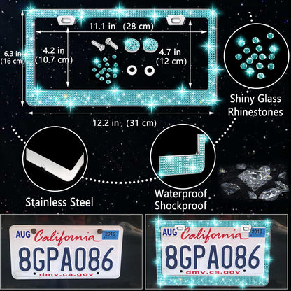 NBTEPEM 27-Piece Bling Car Accessories Set - Universal Fit Steering Wheel Covers, License Plate Frames, Phone Holder, Car Fast Charger, Coasters (Pink)