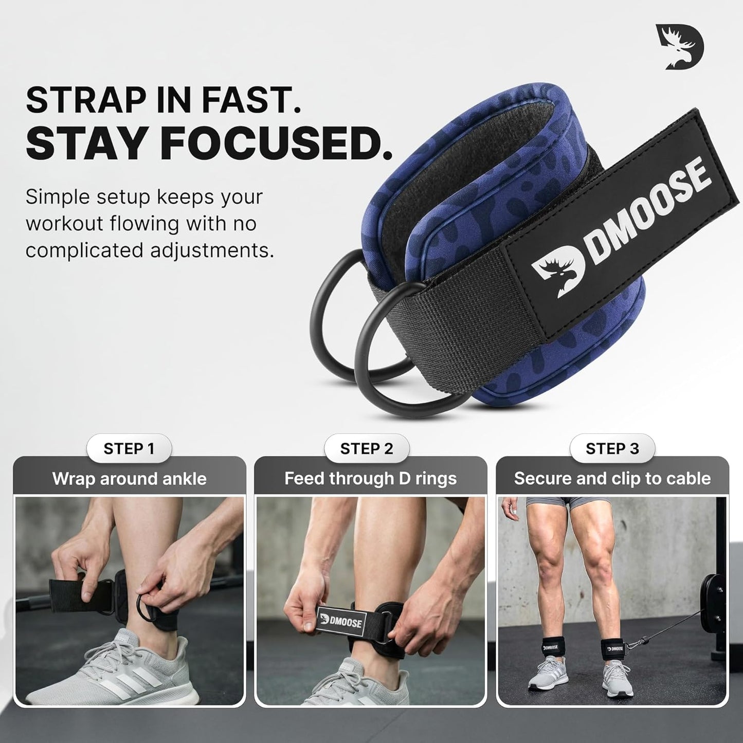 DMoose Ankle Strap for Cable Machine - One Size Fit with Premium Padding, Workout Kickback Ankle Cuffs, Ankle Bands for Working Out, Booty Workouts, Leg Extension, Hip Abductors & Lower Body Exercises