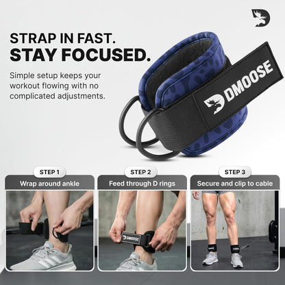 DMoose Ankle Strap for Cable Machine - One Size Fit with Premium Padding, Workout Kickback Ankle Cuffs, Ankle Bands for Working Out, Booty Workouts, Leg Extension, Hip Abductors & Lower Body Exercises