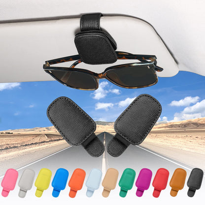 2 Packs Sunglasses Holder for Car Visor, Genuine Leather Car Sunglass Holder, Glasses Clip for Cars,Auto Interior Accessories Universal for SUV Pickup Truck (Black-(2 Pcs)