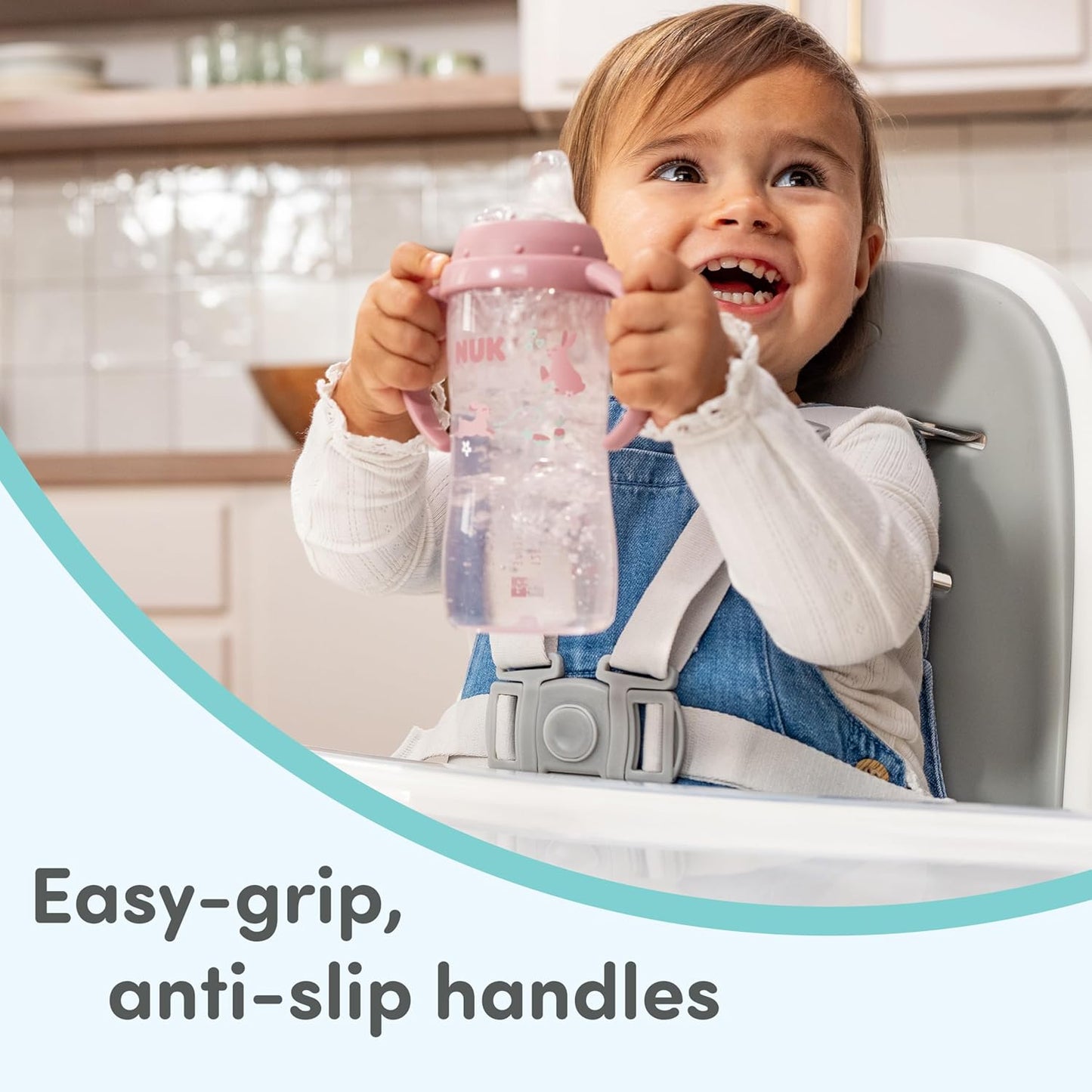 NUK First Choice Large Learner Cup 2.0, 10 oz. Sippy Cup with Handles, Spill Proof, Leak Proof Soft Straw Cup, 2-Pack