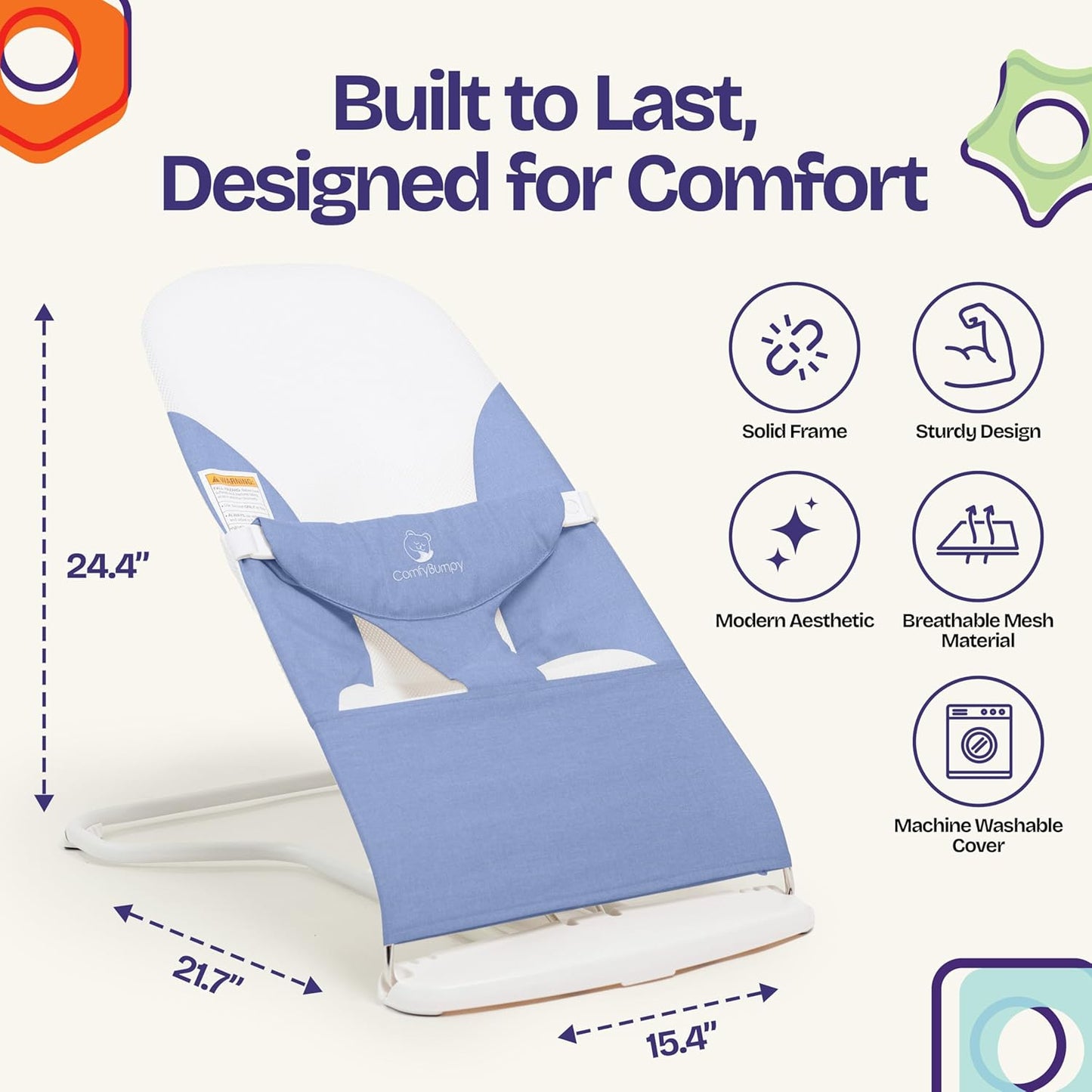 ComfyBumpy Ergonomische Babywippe – Inklusive Reise-Tragetasche – Sichere, tragbare Wippe mit verstellbarer Höhe – Babywippe, perfekt für Neugeborene (Grau)