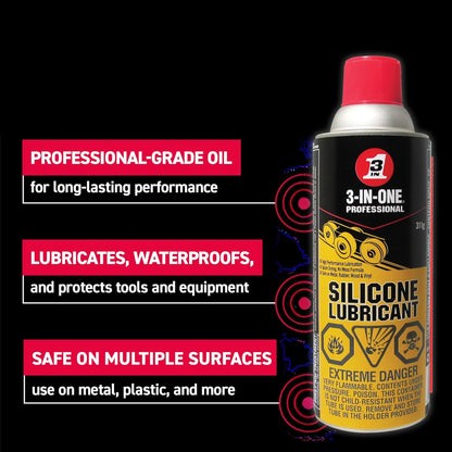 3-IN-ONE Professional Silicone Lubricant Spray, Aerosol 311g, Safe to use on Metal, Rubber, Wood and Vinyl. Lube Sliding Doors, Treadmills, Garage Doors, Rubber Seals and More | 1041 | Single Can