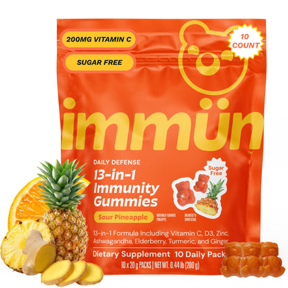 Grüns 3 x 28 Pack Immun Sugar Free Immunity Gummies with Vitamin C, Zinc, MCT Oil, & Turmeric - Daily Immune Support Supplement for Adults - Sour Pineapple Flavor (28 Count) (Pack of 3)