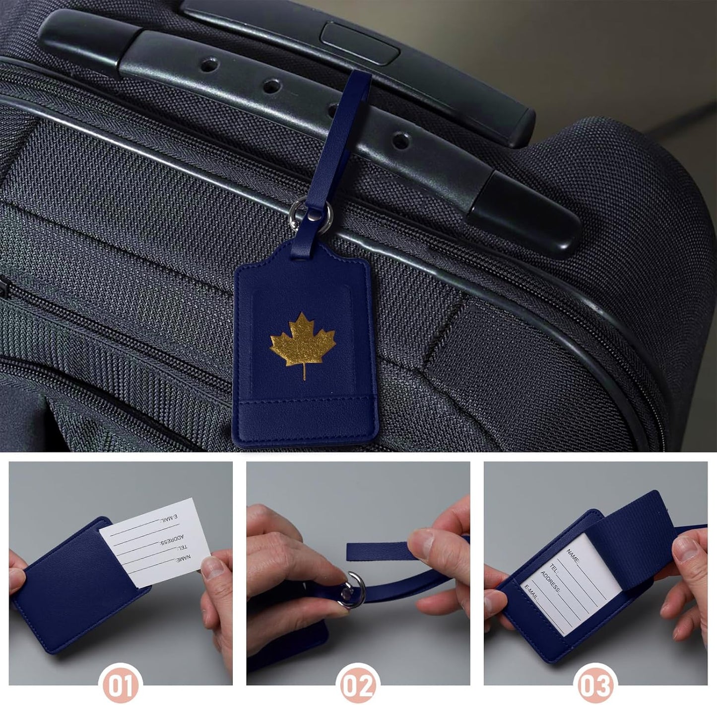 4 Pack Luggage Tag, Anyos PU Leather Travel Bag Labels Suitcase Baggage Tags with Name ID Card Privacy Protection