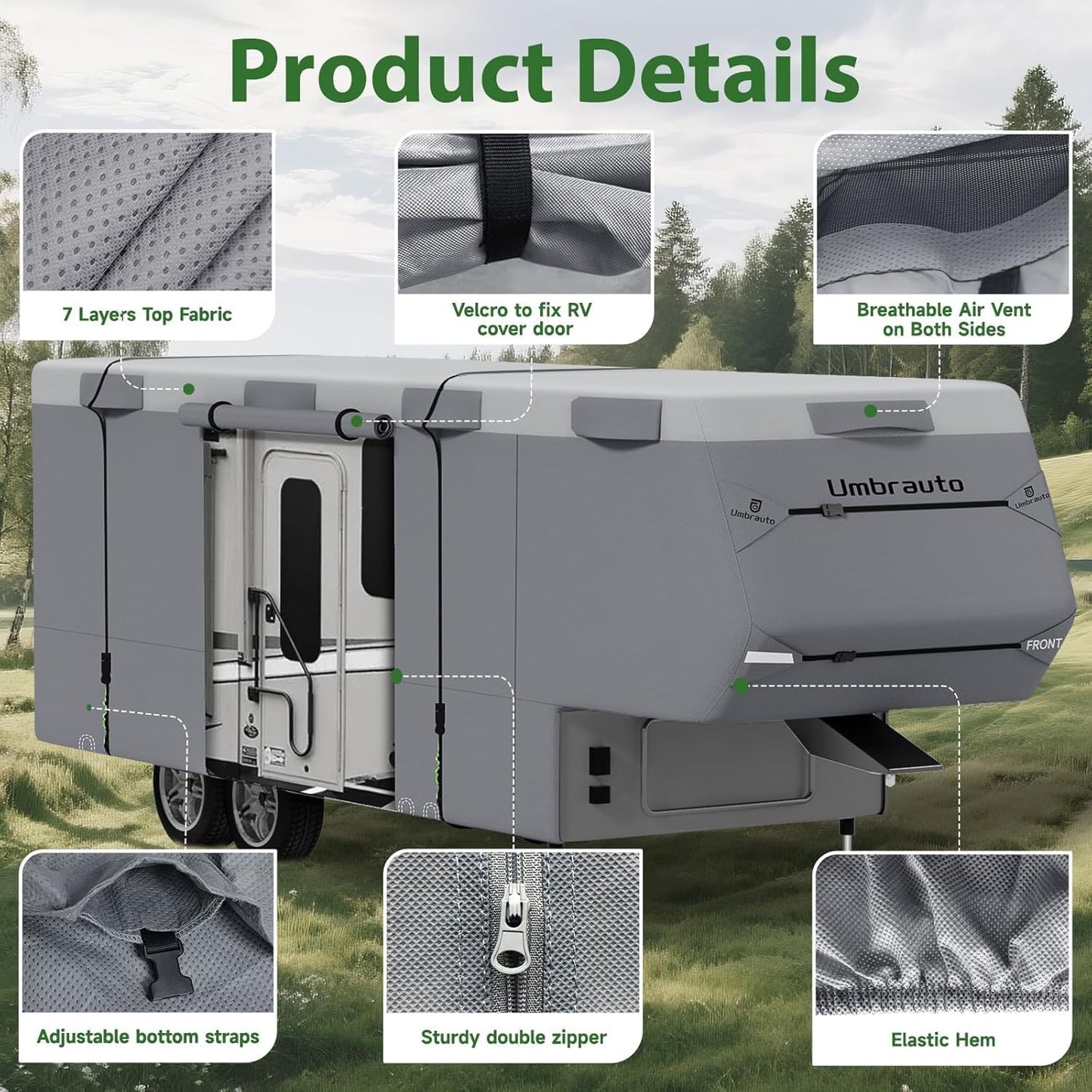 Umbrauto Class C RV Cover Fits 29-32’, Class C Motorhome Camper Cover, Heavy Duty 7 Layers Top Windproof Breathable RV Cover with 3Pcs Extra Straps, Adhesive Repair Patches, 6 Gutter Covers