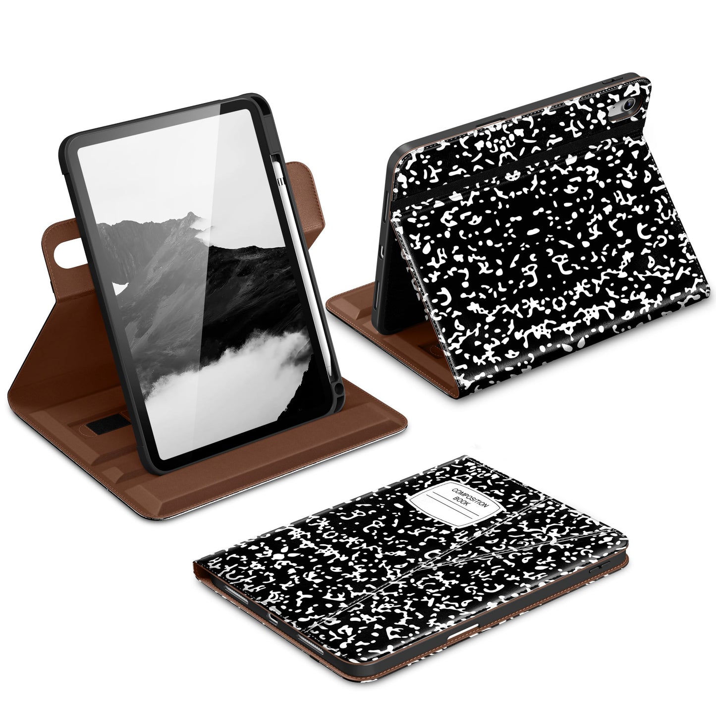 DTTO for iPad A16 Case, iPad 11th / 10th Generation Case (2025/2022), 360 Degree Rotating Premium Leather Folio Stand Cover with Pencil Holder, Brown