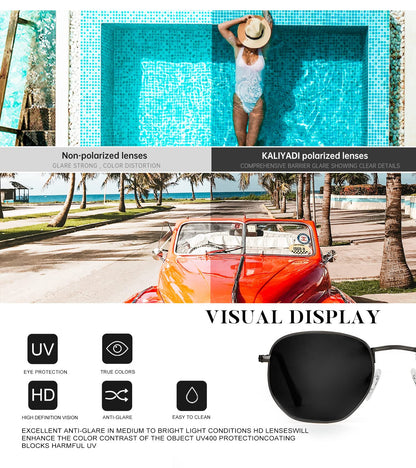 KALIYADI Sonnenbrillen für Damen und Herren Polarisiert Hexagon Damensonnenbrillen Trendy Metallrahmen UV-Schutz (Gold Rahmen Grau Linse)