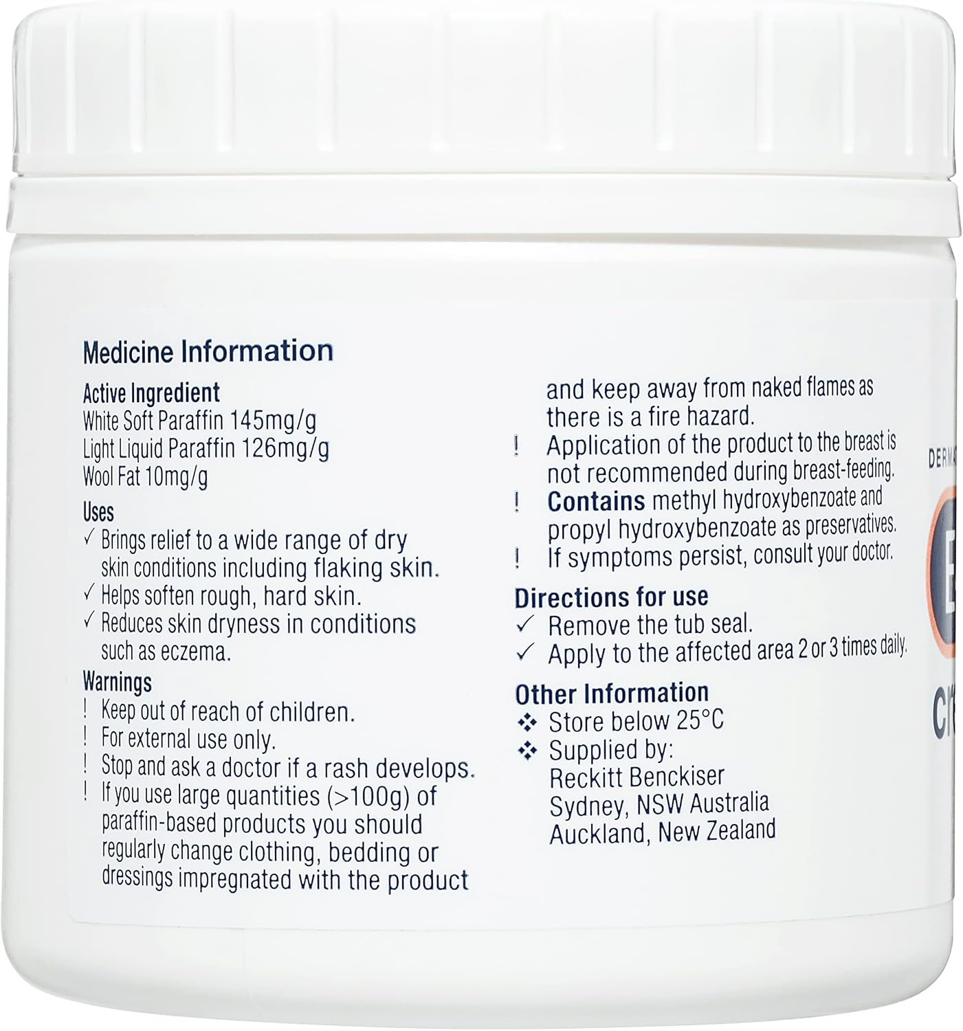 E45 - Dermatological Cream For Dry Skin Conditions ; Non Greasy Emollient ; Hypoallergenic ; 350g