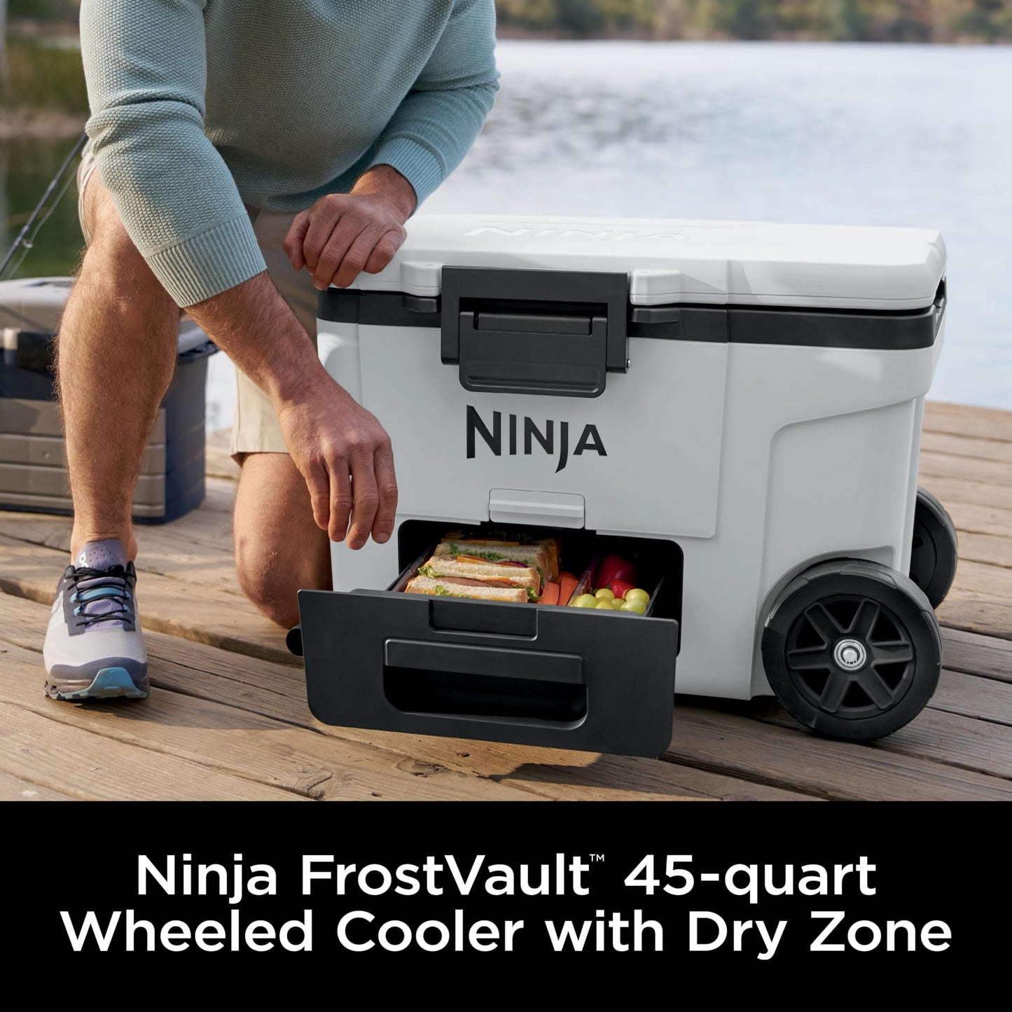 Ninja FrostVault 45QT Cooler with Wheels | Insulated with Temp Dry Storage Drawer | Keeps Ice Cold for Days | for The Beach, Camping, Picnics & More | Halocline Green | FB245TL