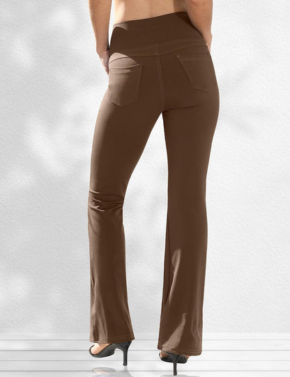 VOOVEEYA Lässige Bootcut Yoga-Hose für Damen, 4 Taschen – Schlagleggings, High Waist, Bauchkontrolle, Bootleg-Arbeitshose