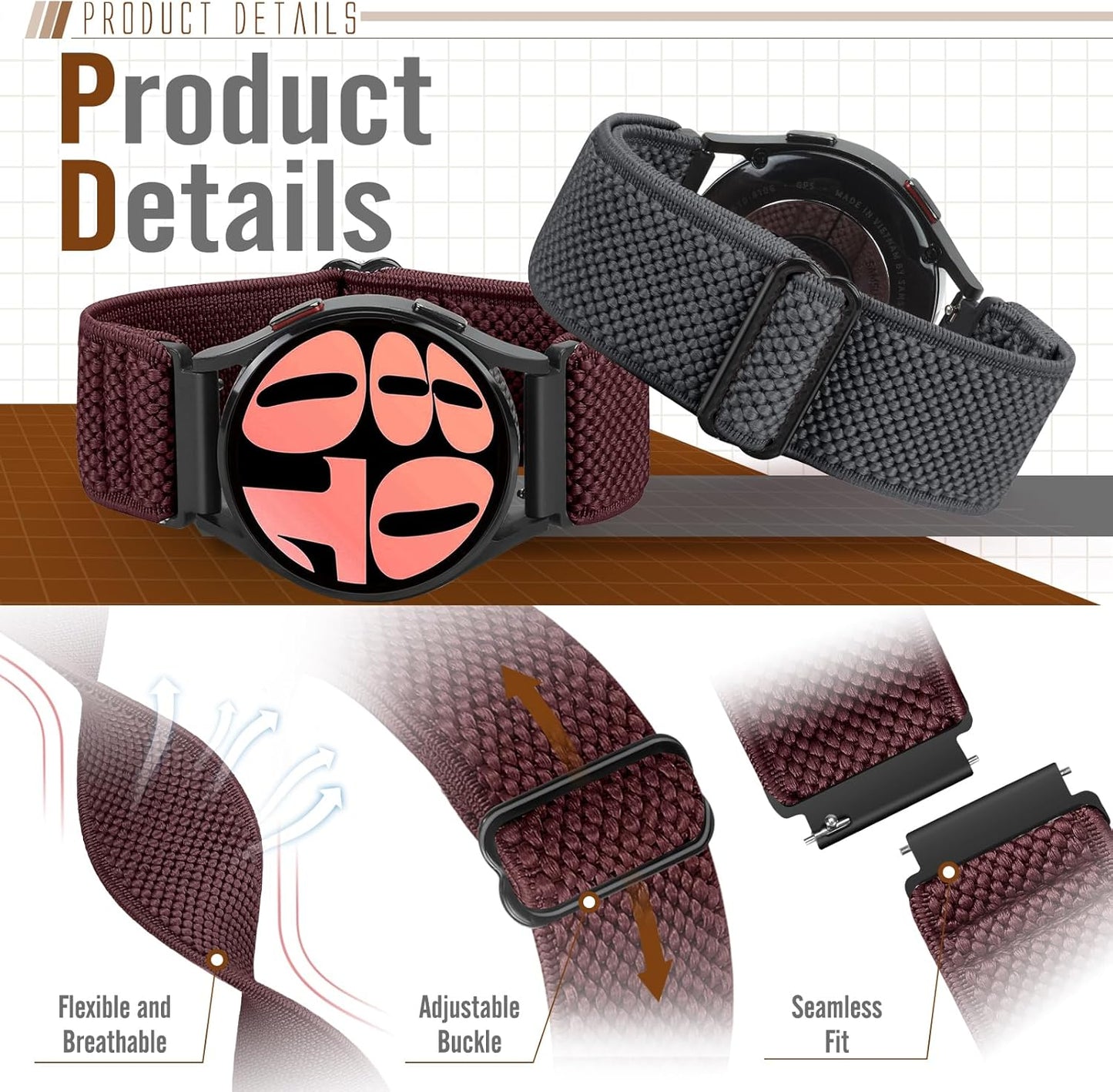 Runostrich Schnellverschluss-Nylon-Uhrenarmband - Breitenwahl - 18mm, 19mm, 20mm, 22mm, 24mm elastische Uhrenarmbänder verstellbares dehnbares Solo Loop Sport Nylon Ersatzarmband für Damen Herren, 3 Stück