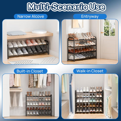 ENJOYBASICS Erweiterbare Schuhregale aus Metall für den Kleiderschrank, 3-stöckiges verstellbares Schuh-Organizer-Regal, schwarz, freistehendes Schuhregal für den Eingangsbereich