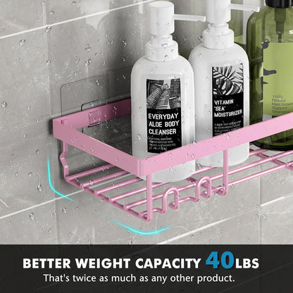 Moforoco Shower Caddy Shelf Organizer Rack, Self Adhesive Black Bathroom Shelves Basket, Home Farmhouse Wall Shower Inside Organization and Storage Decor Rv Accessories, First Apartment Essentials