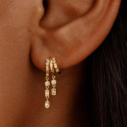 Dangle Earrings for Women,14k Gold Plated Triple Huggie Stud Earrings Cute Statement Chain Earring Dainty Drop Earrings for Women Trendy Gold Plated Jewelry