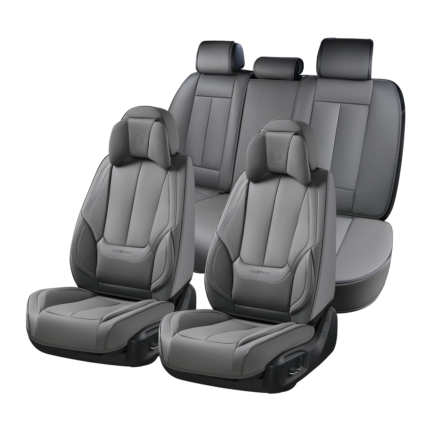 Coverado Car Seat Covers 5 Pieces, Full Set Universal Seat Covers for Cars, Waterproof Nappa Leather Auto Seat Protectors with Head Pillow, Car Interiors Fit for Most Sedans SUV Pick-up Truck, Black