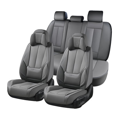 Coverado Car Seat Covers 5 Pieces, Full Set Universal Seat Covers for Cars, Waterproof Nappa Leather Auto Seat Protectors with Head Pillow, Car Interiors Fit for Most Sedans SUV Pick-up Truck, Black