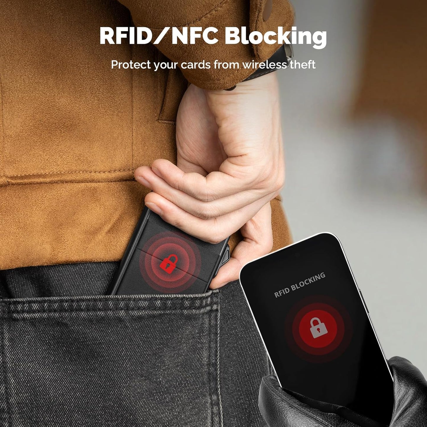 YESIIW Minimalistisches Pop-up-Kartenetui für Herren, RFID-blockierend | Schlankes Visitenkartenetui mit Geldfach | Aluminium-Metall-Bankkartenetui für Scheine, Münzen und Debitkarten