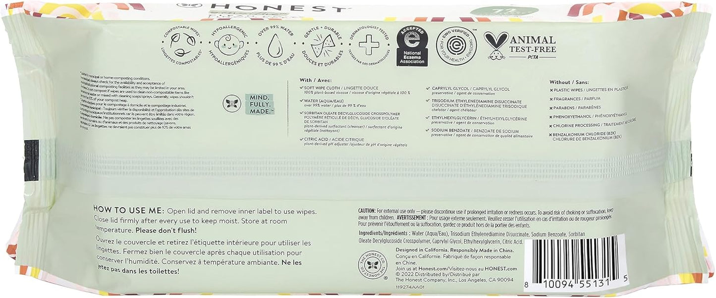 The Honest Company Clean Conscious Unscented Wipes | Over 99% Water, Compostable, Plant-Based, Baby Wipes | Hypoallergenic for Sensitive Skin, EWG Verified | Pattern Play, 576 Count
