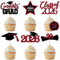 48 PCS Graduation Cupcake Toppers, 6 Styles Congrats Grad Cake Topper, Black and Gold Graduation Decorations 2026, Glittery Cap and Diploma Cake Picks for Grad Party Decor Supplies