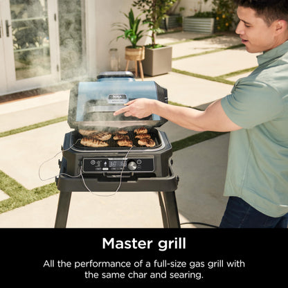 Ninja Woodfire Pro Connect XL Outdoor Grill & Smoker | Bluetooth, App Enabled | 7-in-1 Grill, BBQ Smoker, Outdoor Air Fryer | Woodfire Technology | Built-In Thermometer | Blue & Gold| OG951BL1