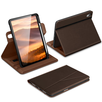 DTTO for iPad A16 Case, iPad 11th / 10th Generation Case (2025/2022), 360 Degree Rotating Premium Leather Folio Stand Cover with Pencil Holder, Brown