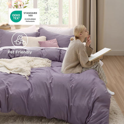 Funda nórdica blanca Bedsure, tamaño Queen, 3 piezas, aspecto de algodón prelavado, juego de cama extrasuave, incluye 1 funda nórdica de 228 x 228 cm con cierre de cremallera y 2 fundas de almohada, edredón no incluido