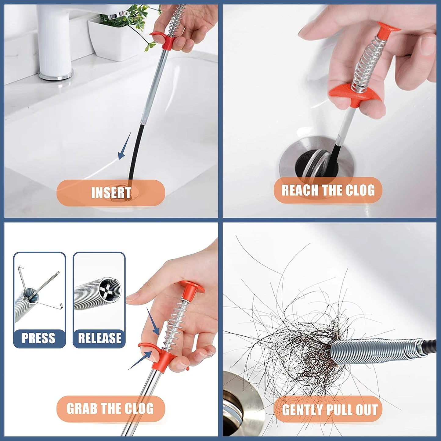 35.5inch Drain Clog Remover & Cleaning Tool Set For Toilet, Kitchen Sink, Bathroom Tub