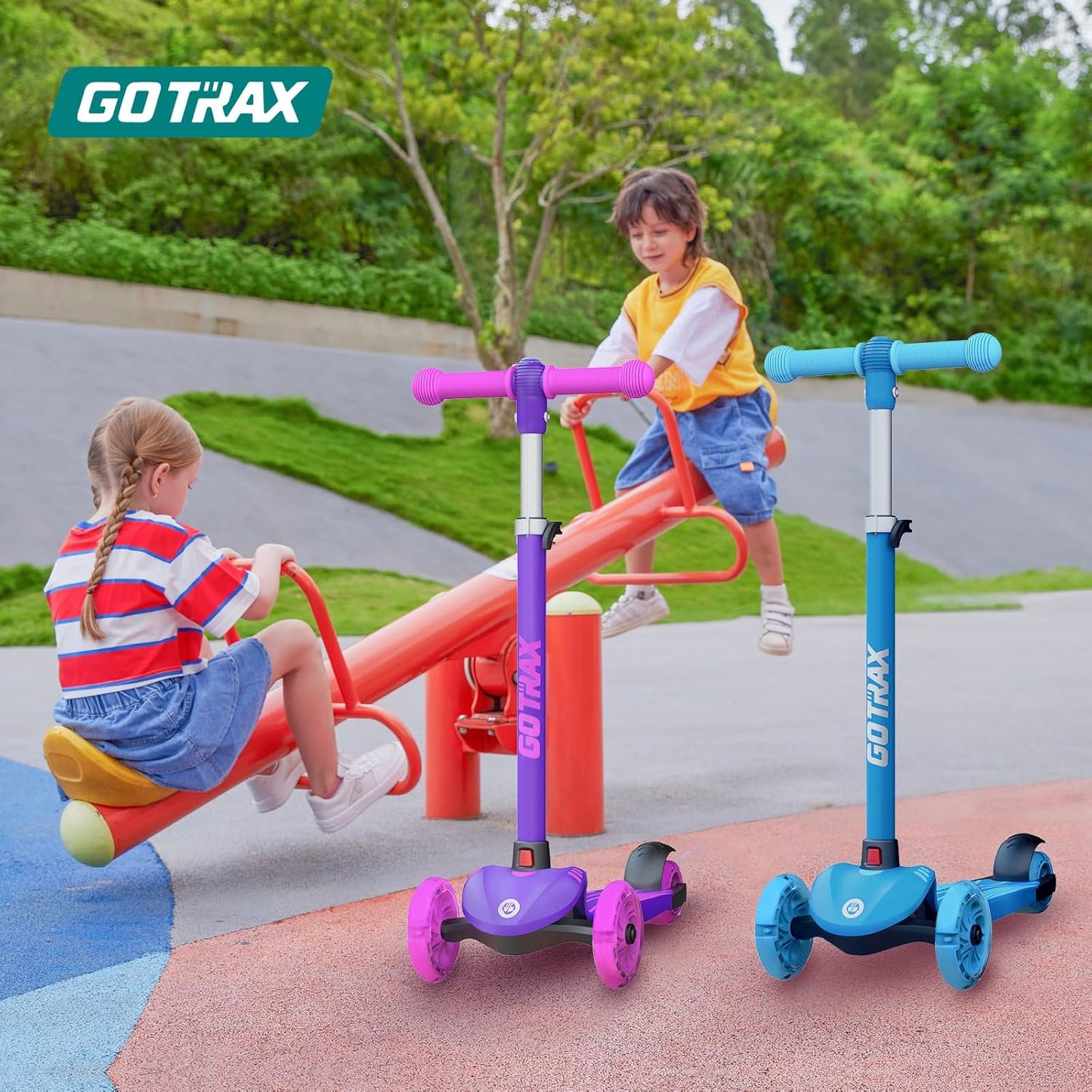 Gotrax KS1 Kinder-Roller, LED-Räder und 3-fach verstellbare Lenkerhöhe, Lean-to-Steer & breites Anti-Rutsch-Deck, 3-Rad-Roller für Jungen und Mädchen ab 3 Jahren und bis 45 kg