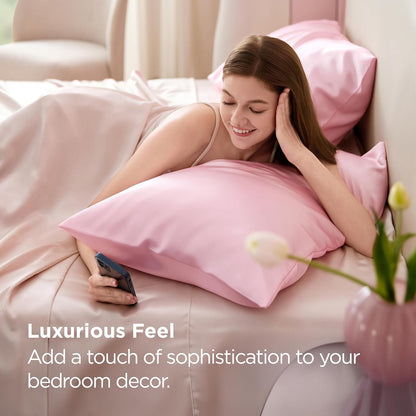 Bedsure Satin-Kissenbezug, Queen-Size, 2er-Pack, Seidenkissenbezügen ähnlich, seidige Kissenhüllen mit Hotelverschluss, Raumdeko, Valentinsgeschenke für Frauen und Männer, Grau, 50x75 cm