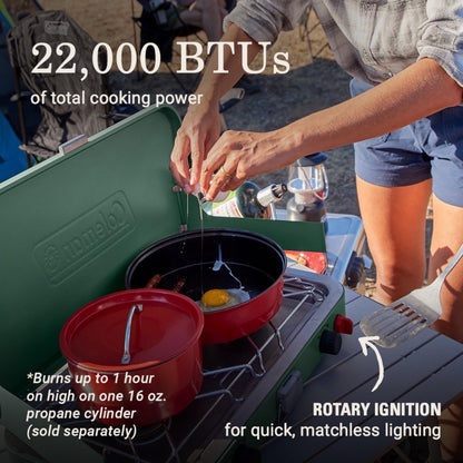Coleman Cascade 3-in-1 Outdoor Camp Stove, Portable Cooktop with Included Cast-Iron Grill & Griddle Accessories, 24,000 BTUs of Power for Camping, Tailgating, Grilling