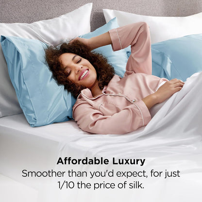 Bedsure Satin-Kissenbezug, Queen-Size, 2er-Pack, Seidenkissenbezügen ähnlich, seidige Kissenhüllen mit Hotelverschluss, Raumdeko, Valentinsgeschenke für Frauen und Männer, Grau, 50x75 cm