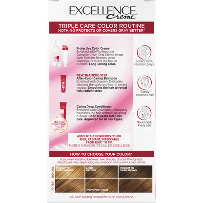 L'Oréal Paris Excellence Crème Permanente Haarfarbe, dreifache Pflegehaarfarbe mit Hyaluronsäure für 100% Grauabdeckung, 4AR Dunkles Schokobraun, 1 Packung (Verpackung kann variieren)