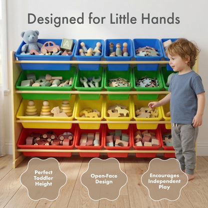 Humble Crew Toy Storage Organizer with 20 Removable Storage Bins for Kids Playroom, 4-Tier Toddler Toy Organization and Storage, Natural/White