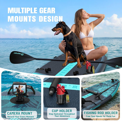 FBSPORT 11' Premium Stand Up Paddle Board, Yoga Board with SUP Accessories & Carry Bag | Wide Stance, Surf Control, Non-Slip Deck, Leash, Paddle and Pump for Youth & Adult