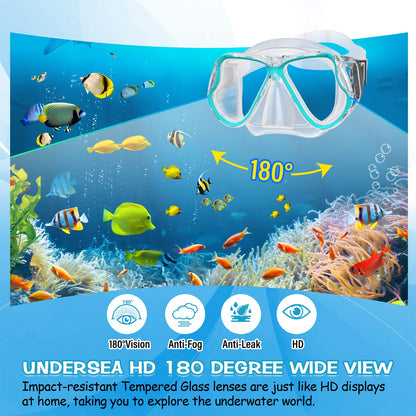Greatever Dry Snorkel Set,Panoramic Wide View Anti-Fog Scuba Diving Mask,Professional Snorkeling Gear for Adults Kids
