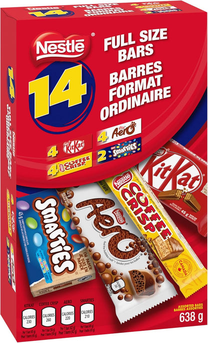 NESTLE Assorted Full Size Bars & Candies, KITKAT, AERO, COFFEE CRISP & SMARTIES, Individually Wrapped, Prepared in Canada, 638 g