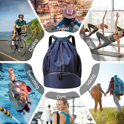 Hoedia Sports-Kordelzugrucksack – Schwimm-Turnbeutel mit Schuhfach und wasserdichter Tasche für Damen und Herren