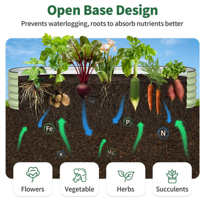 Kesfitt Raised Garden Bed, 5x2x1 FT Galvanized Steel Metal Raised Garden Bed, Oval Open-Bottom Design, 12-Inch Deep for Outdoor Vegetable & Herb Gardening, Fruit Green