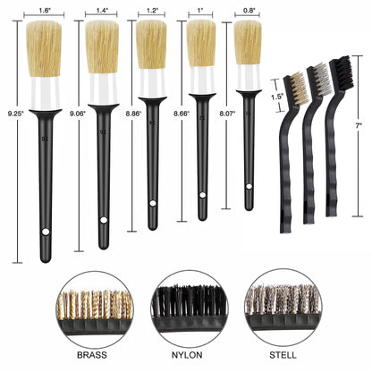 10pcs Auto Car Detailing Brush Set Car Interior Cleaning Kit Includes 5 Boar Hair Detail Brush,3 Wire Brush, 2 Air Vent Brush for Cleaning Interior Exterior, Dashboard Engines Leather Wheel