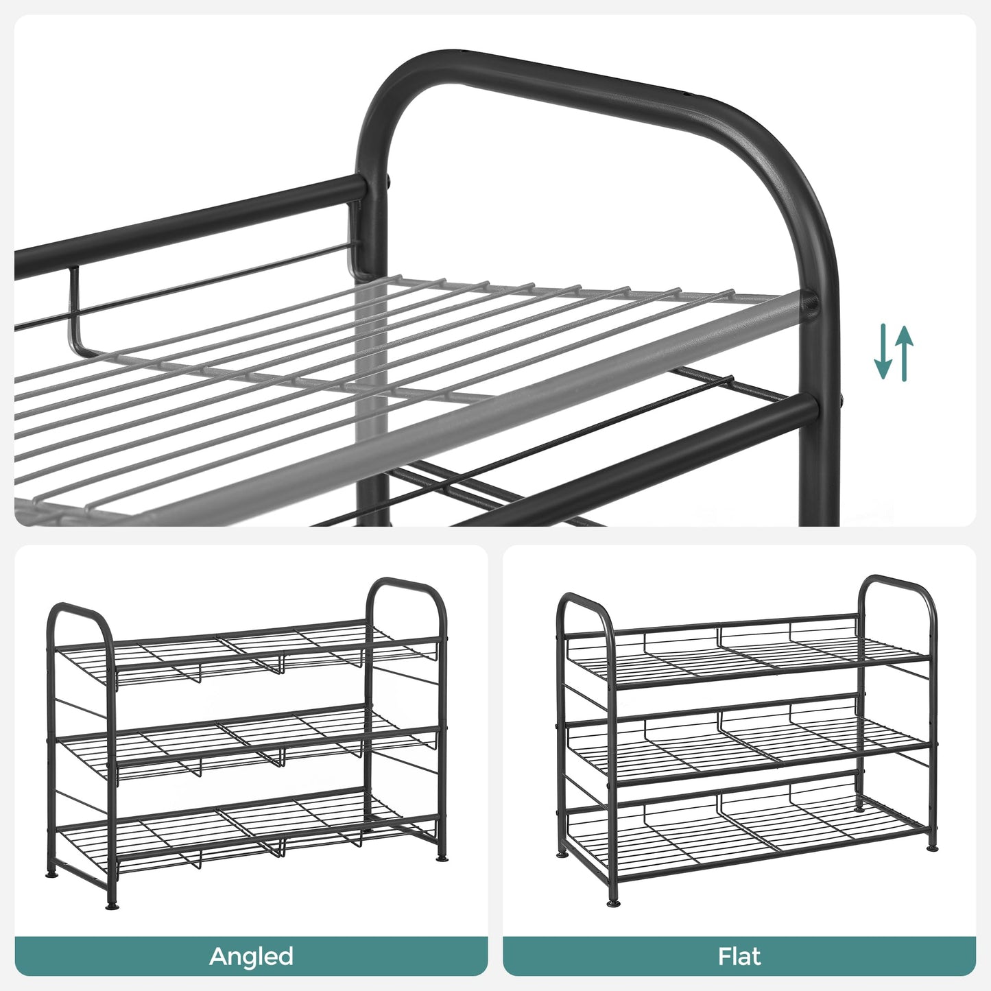 SONGMICS Stackable Shoe Rack, 4 Tier Metal Shoes Rack Storage Shelf, Holds up to 16 Pairs Shoes, Adjustable Slanted Shelves Tower Organizer for Closet Entryway Small Spaces, Bronze