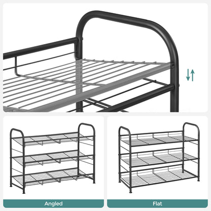 SONGMICS Stackable Shoe Rack, 4 Tier Metal Shoes Rack Storage Shelf, Holds up to 16 Pairs Shoes, Adjustable Slanted Shelves Tower Organizer for Closet Entryway Small Spaces, Bronze