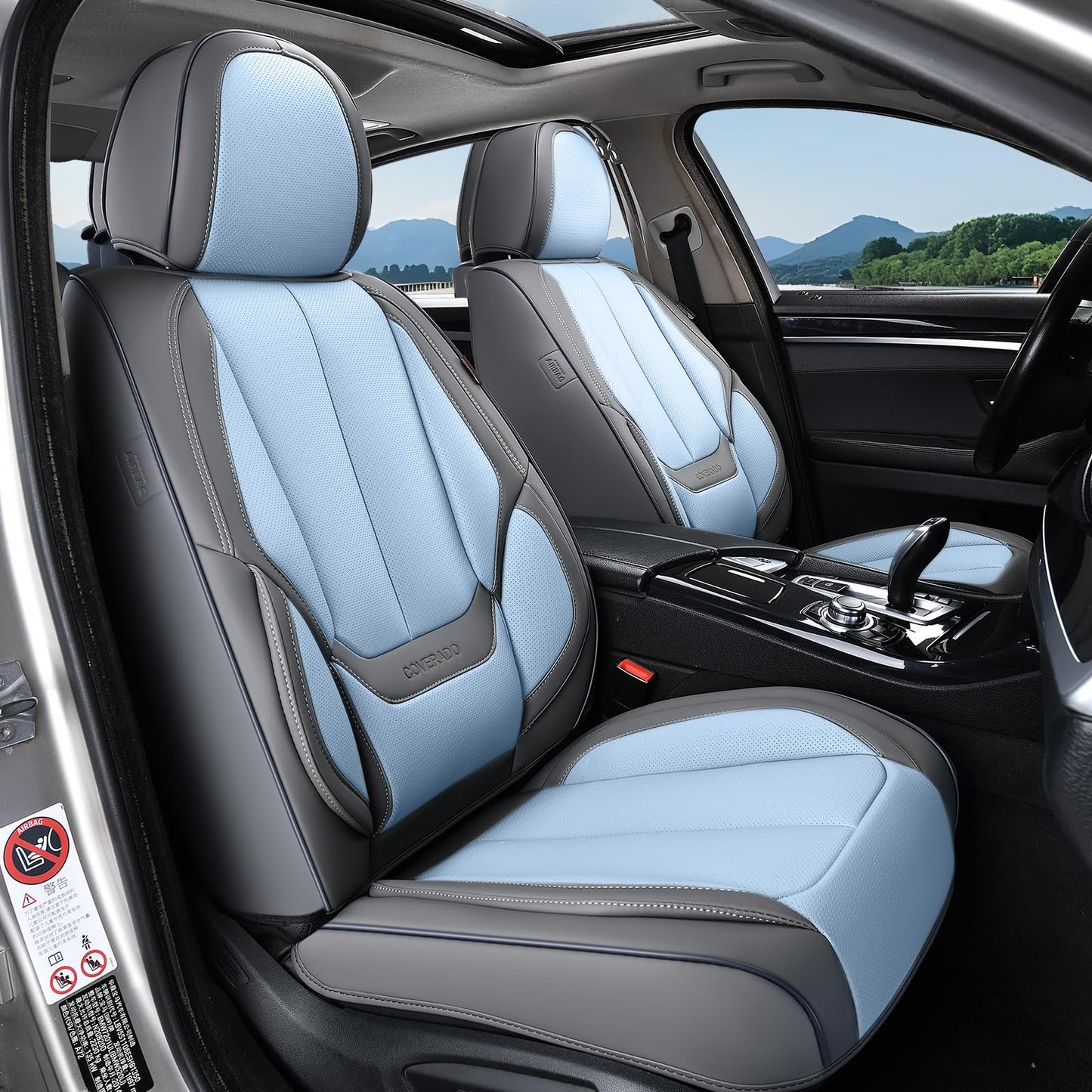 Coverado Car Seat Covers 5 Pieces, Full Set Universal Seat Covers for Cars, Waterproof Nappa Leather Auto Seat Protectors with Head Pillow, Car Interiors Fit for Most Sedans SUV Pick-up Truck, Black