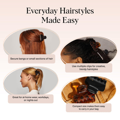 Kitsch Mittelgroße Haarspangen für Damen, starker Halt, Haarclips aus recyceltem Kunststoff für dickes Haar | Ideal für Hochsteckfrisuren, halb offene Frisuren | Ideale Geschenke für Frauen – 2 Stück, Schwarz und Schildpatt