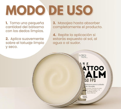 Tattoo Balm +50 SPF Sunscreen — Hydrating Tattoo Aftercare Cream for Color Protection & Daily Skin Moisture — Fast-Absorbing, Non-Greasy, Vanilla Scent