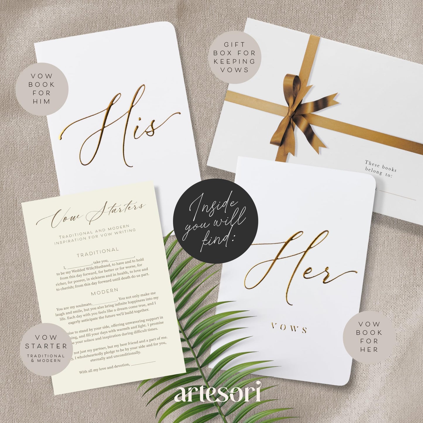 ARTESORI Premium Ehegelübde-Buch für Sie & Ihn, Soft-Touch, Goldfolie, 28 linierte Seiten, Ehegelübde-Bücher für Sie und Ihn, Hochzeits-Essentials, Hochzeits-Geschenkideen, Geschenke für Sie und Ihn [Weiß & Schwarz]
