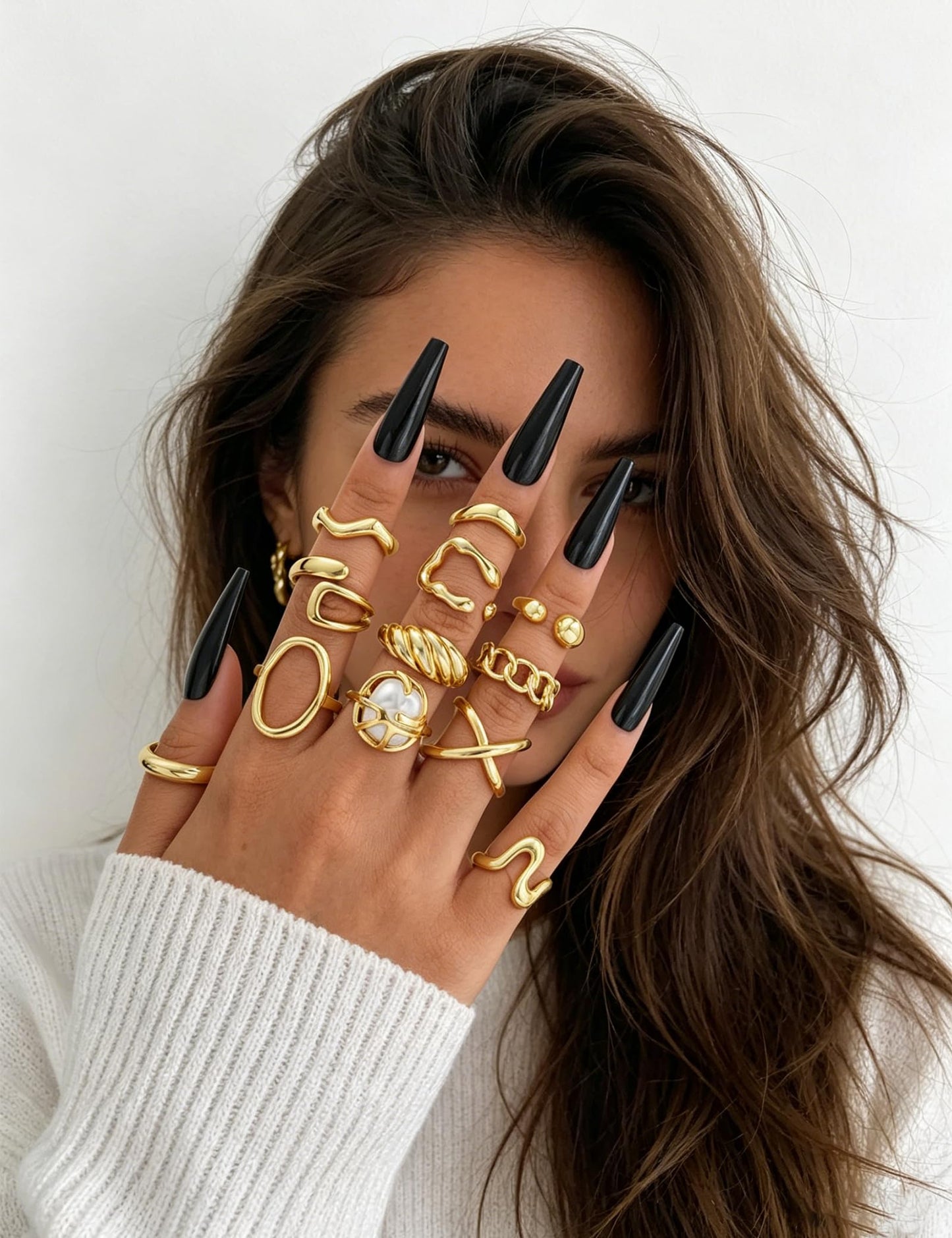 YEEZII Chunky Gold Rings for Women Non Tarnish, 18K Gold Plated Stackable Thumb Ring, Statement Women Rings Set