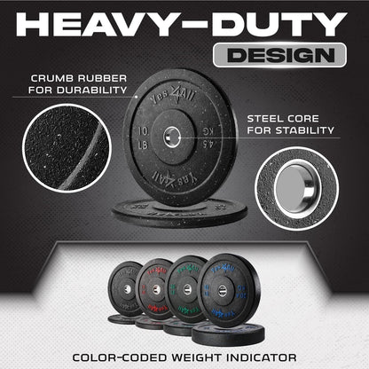 Yes4All 2" Bumper Plate, 10-190 LB Olympic Rubber Weight Plate with Steel Hub for WeightLifting, Strength Training, Home Gym, Less Impact, Absorb Bounce & Shock, Multiple Options