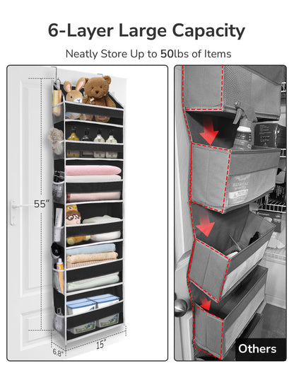 ULG Over The Door Organizer with 6 Large Pockets 12 Side Pockets, 50lbs Weight Capacity Door Hanging Organizer for Bedroom, Bathroom, Pantry, Nursery Storage, Beige